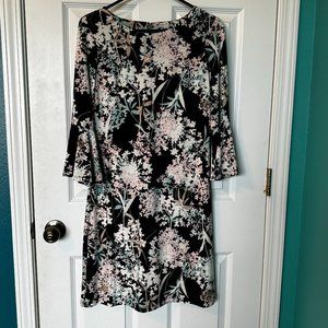 Tommy Hilfiger Black Floral Dress with Flare mid length sleeves